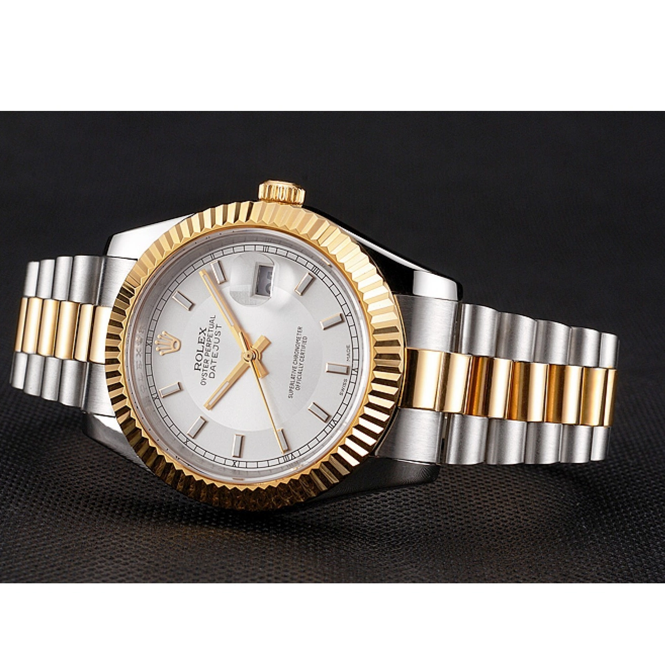 Rolex copies cheap Stainless Bracelet Gold Dial Gold Two Bezel Steel Tone Rolex Case White Datejust Swiss 0715